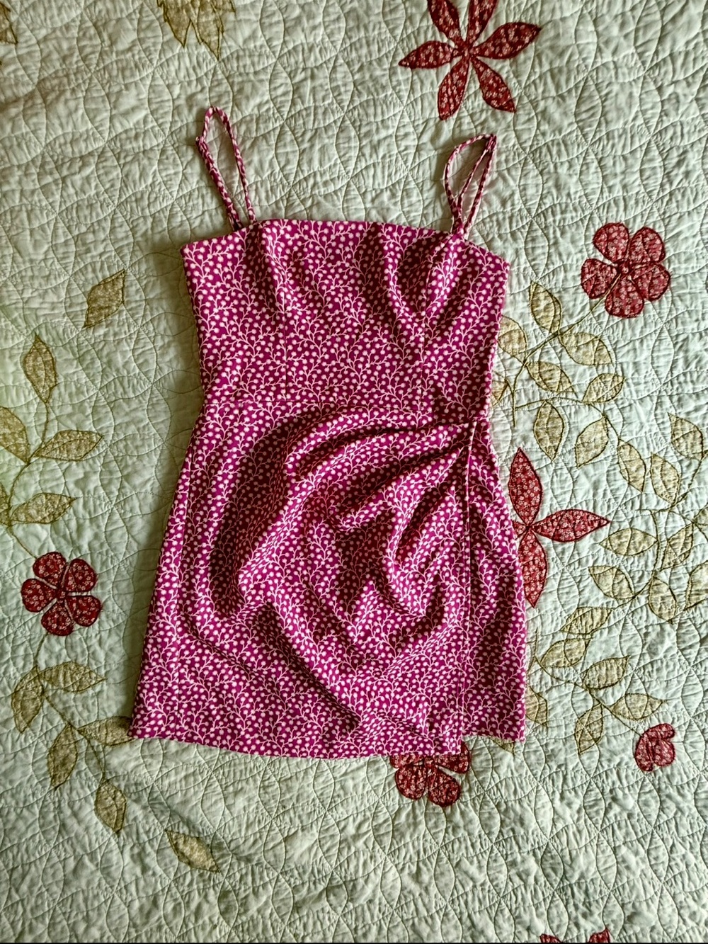 French Connection Pink Spotted Flower Cami Mini Dress, size 6